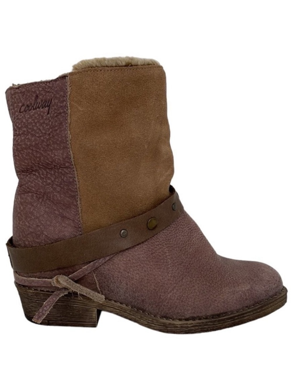 Cool Way NWT Ankle Boots Western Booties Leather Slip On Brown Purple Size 37